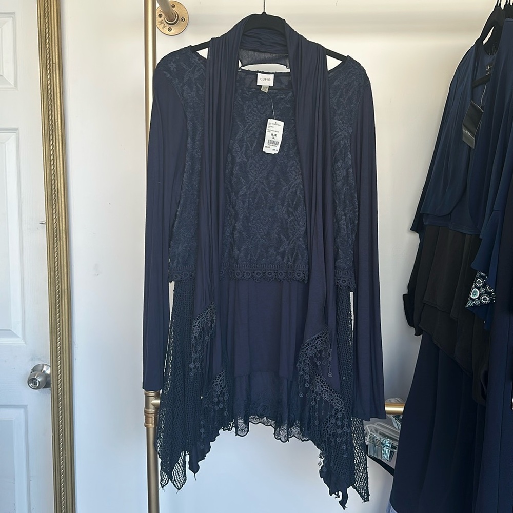 Cupio Blue Mix Media 2Fer Cardigan Top